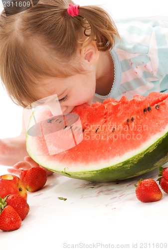 Image of little girl with strawberry and watermelon