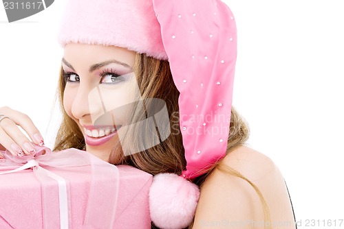 Image of happy santa helper with gift box