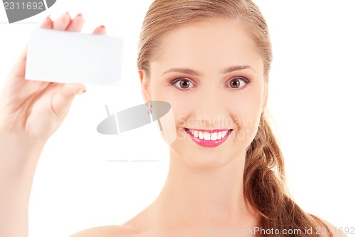 Image of happy girl with business card