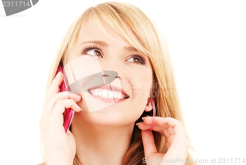 Image of happy girl with pink phone