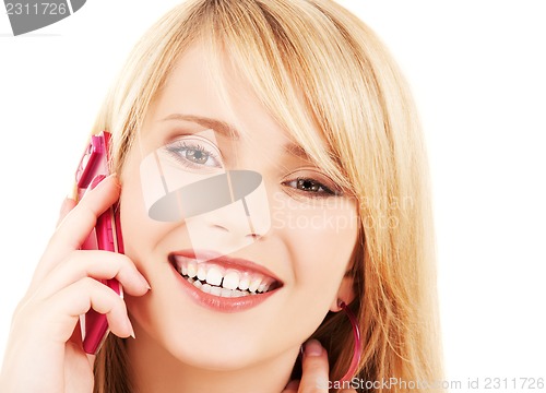 Image of happy girl with pink phone
