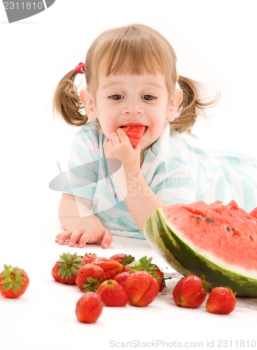 Image of little girl with strawberry and watermelon