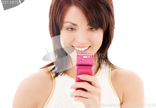 Image of happy woman with cell phone