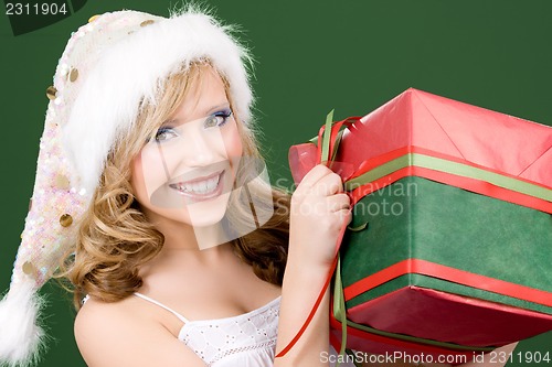 Image of happy santa helper with gift box