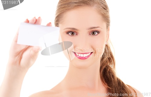 Image of happy girl with business card