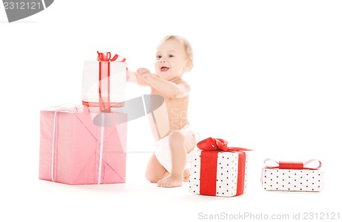 Image of baby boy with gifts