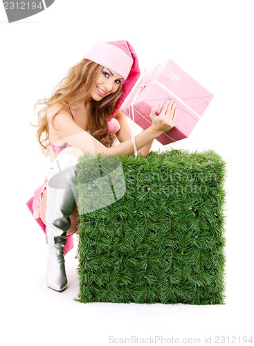 Image of santa helper girl with gift box