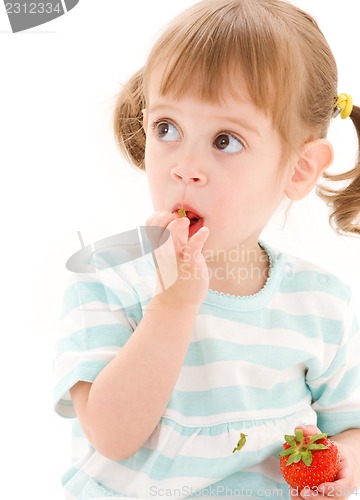 Image of little girl with strawberry