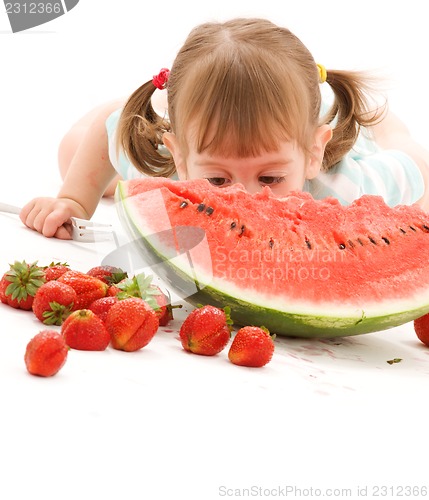 Image of little girl with strawberry and watermelon