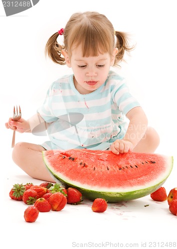 Image of little girl with strawberry and watermelon