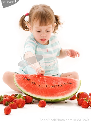 Image of little girl with strawberry and watermelon