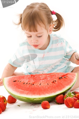 Image of little girl with strawberry and watermelon