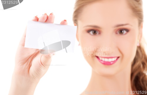 Image of happy girl with business card