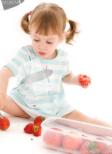 Image of little girl with strawberry