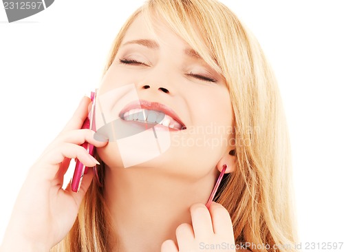 Image of happy girl with pink phone