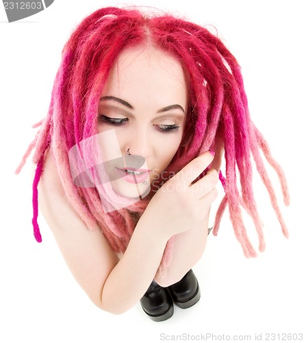 Image of pink hair girl in high boots