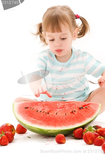 Image of little girl with strawberry and watermelon