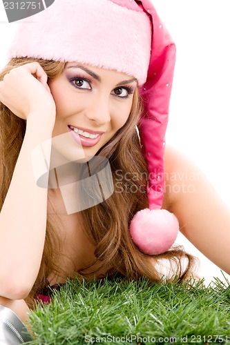 Image of happy santa helper in pink hat