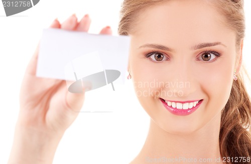 Image of happy girl with business card