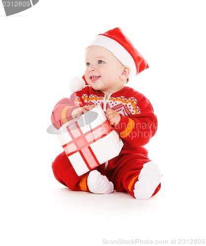 Image of santa helper baby with christmas gift