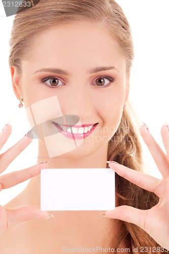 Image of happy girl with business card