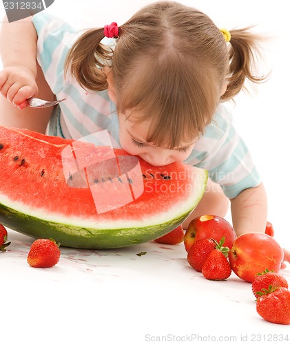 Image of little girl with strawberry and watermelon