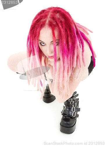 Image of pink hair girl in high boots