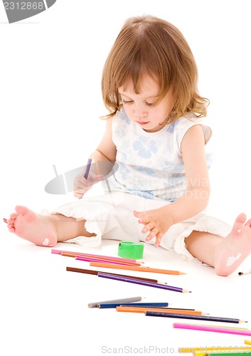 Image of little girl with color pencils