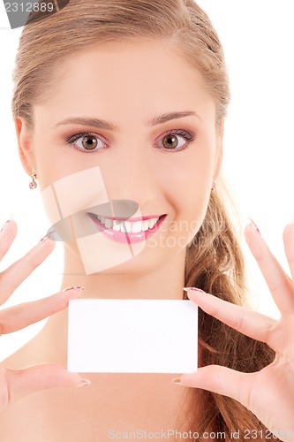 Image of happy girl with business card