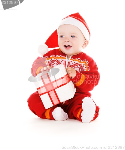 Image of santa helper baby with christmas gift