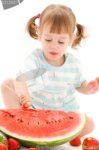 Image of little girl with strawberry and watermelon