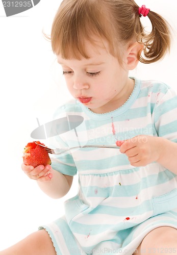 Image of little girl with strawberry