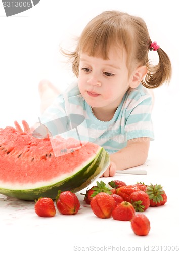 Image of little girl with strawberry and watermelon