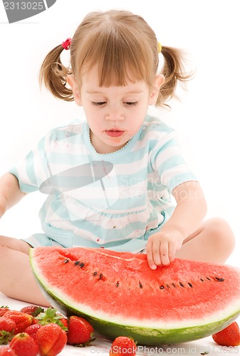 Image of little girl with strawberry and watermelon