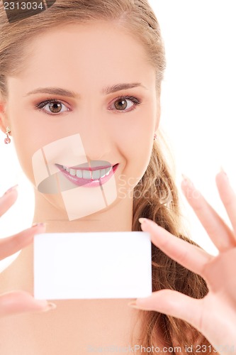 Image of happy girl with business card