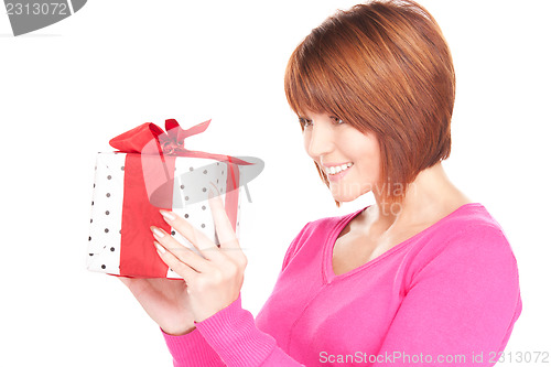 Image of happy woman with gift box