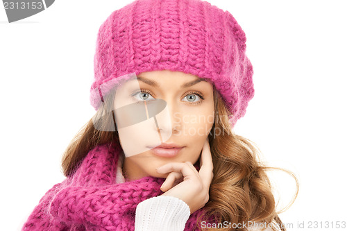 Image of beautiful woman in winter hat 