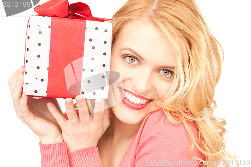 Image of happy woman with gift box