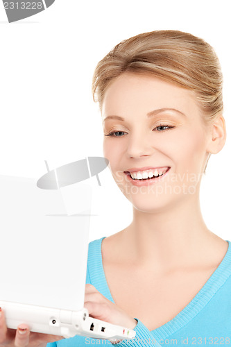 Image of happy woman with laptop computer