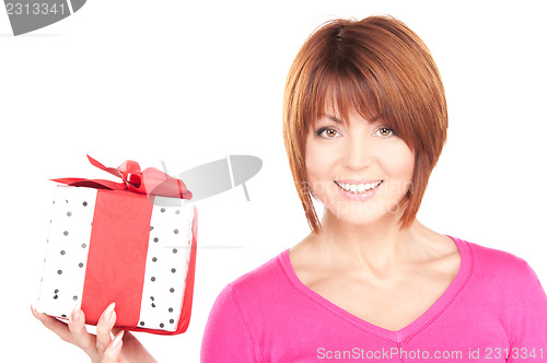 Image of happy woman with gift box