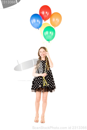 Image of happy girl with colorful balloons