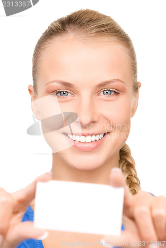 Image of happy woman with business card