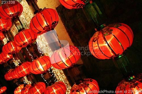 Image of Red Chinese hanging lanterns