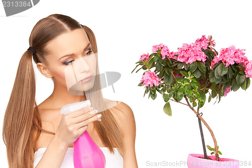 Image of lovely housewife with flowers