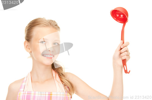 Image of little housewife with red ladle