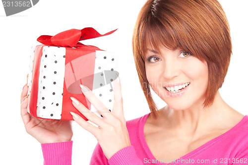 Image of happy woman with gift box