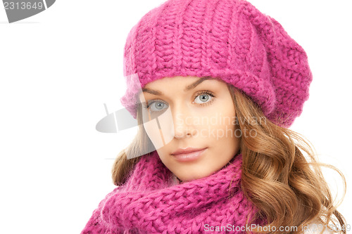 Image of beautiful woman in winter hat 