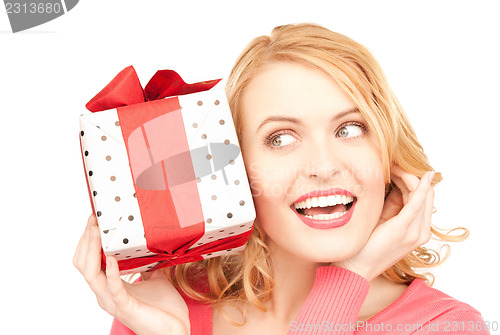 Image of happy woman with gift box