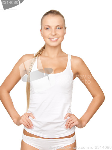Image of lovely woman in white cotton underwear