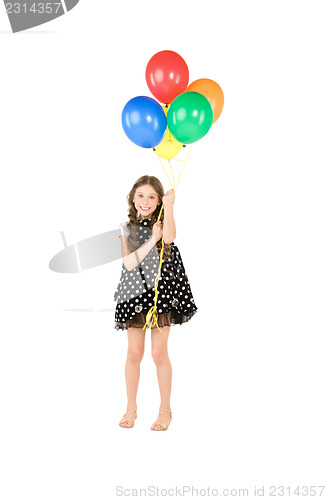 Image of happy girl with colorful balloons